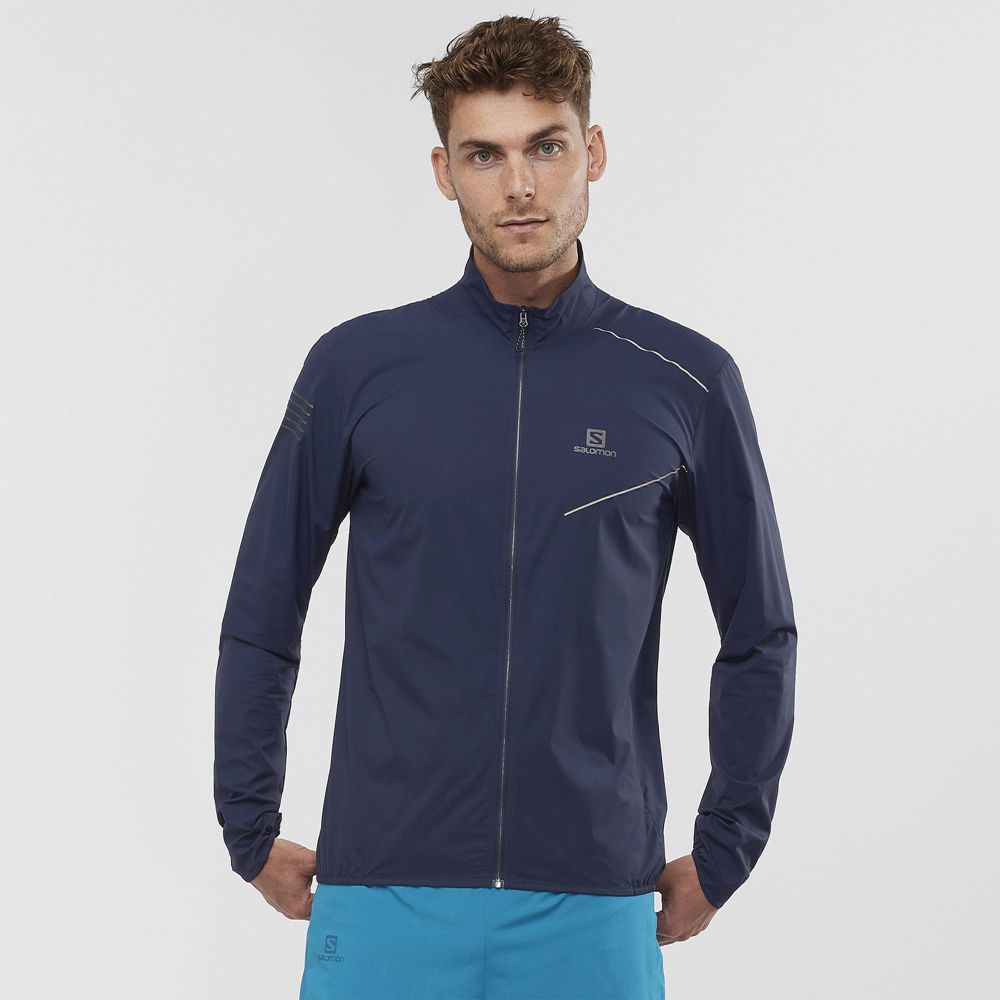 SALOMON SENSE M Philippines - Men's Wind Breakers - Navy | 213798-GTU